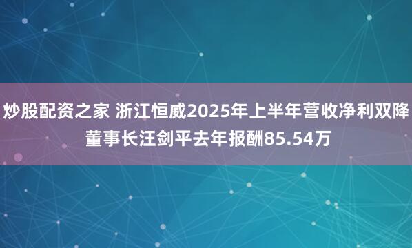 炒股配资之家 浙江恒威2025年上半年营收净利双降 董事长汪剑平去年报酬85.54万